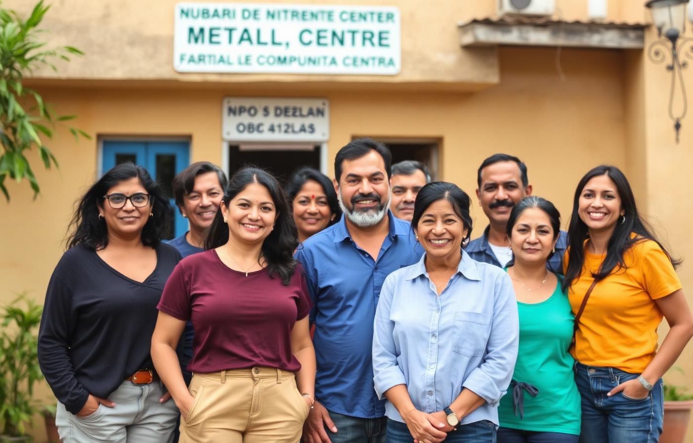 Equipo de convidAR posando frente a un centro comunitario