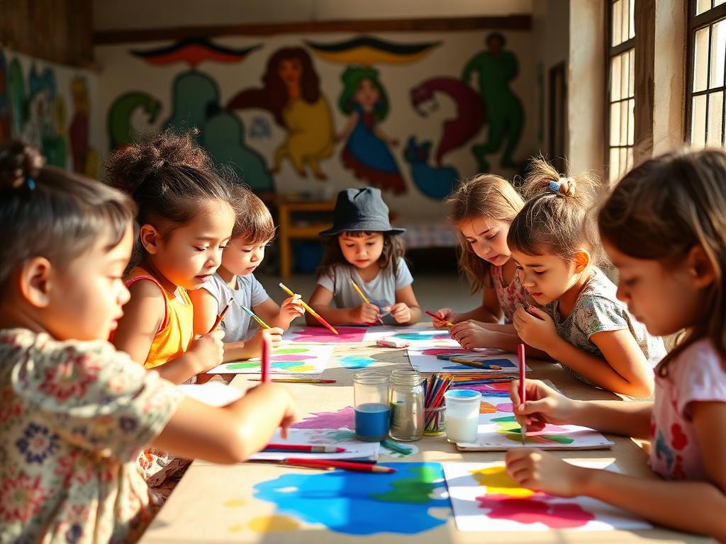 Niñas y niños pintando en un taller de arte